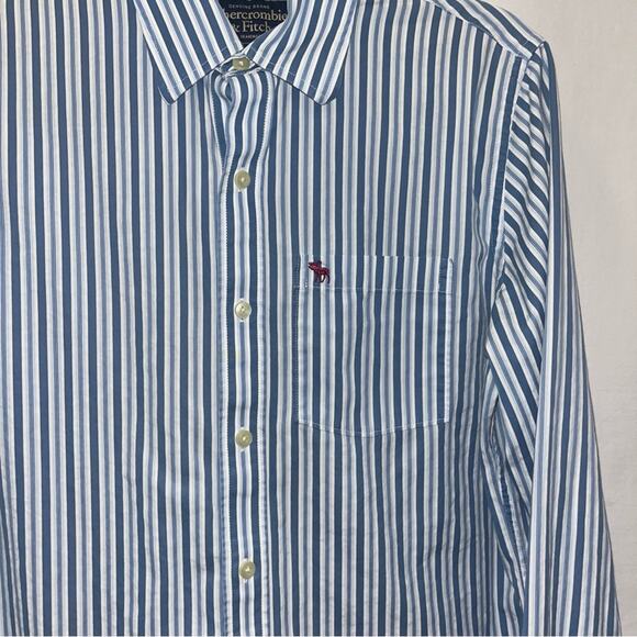 Abercrombie & Fitch Muscle Long Sleeve Button Down Shirt Blue White Stripes Med - Picture 4 of 7